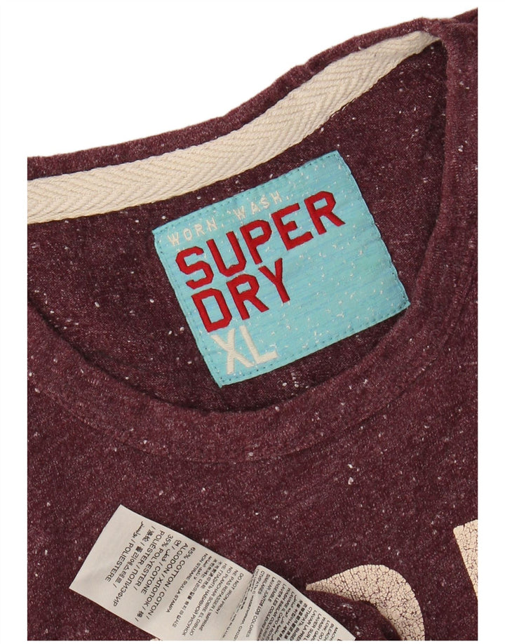 SUPERDRY Hombre Camiseta gráfica Top XL Algodón moteado burdeos