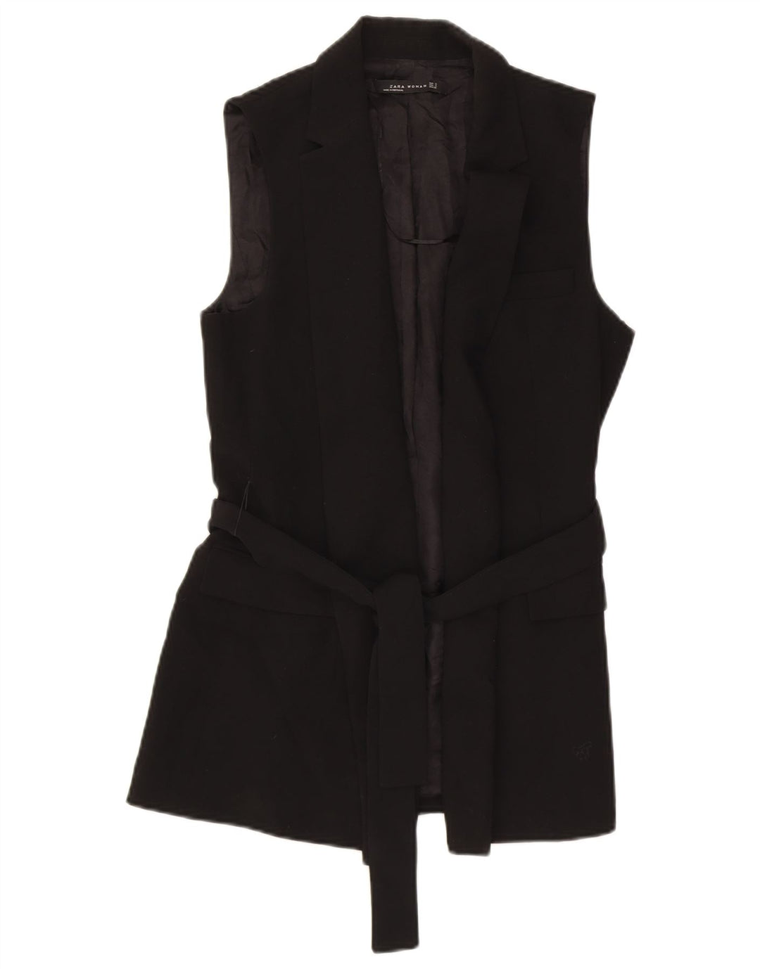 Zara Mujer Chaleco Largo UK 8 Small Poliéster Negro