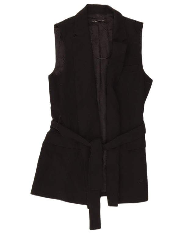 Zara Mujer Chaleco Largo UK 8 Small Poliéster Negro