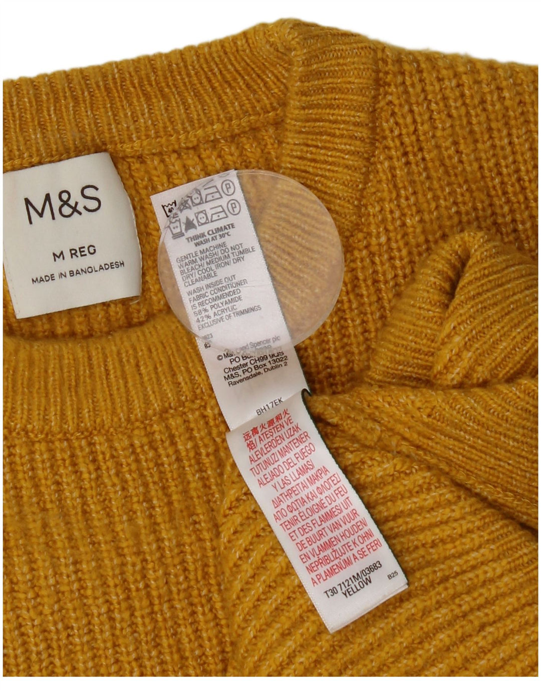 MARKS & SPENCER Jersey De Cuello Redondo Para Hombre Poliamida Amarillo Medio
