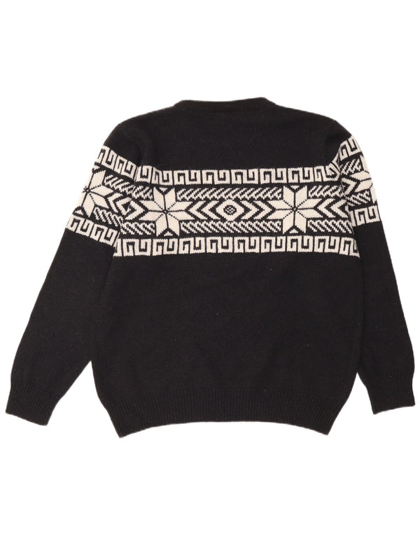 Vintage hombres cuello redondo jersey suéter XL azul marino Fair Isle poliacrílico