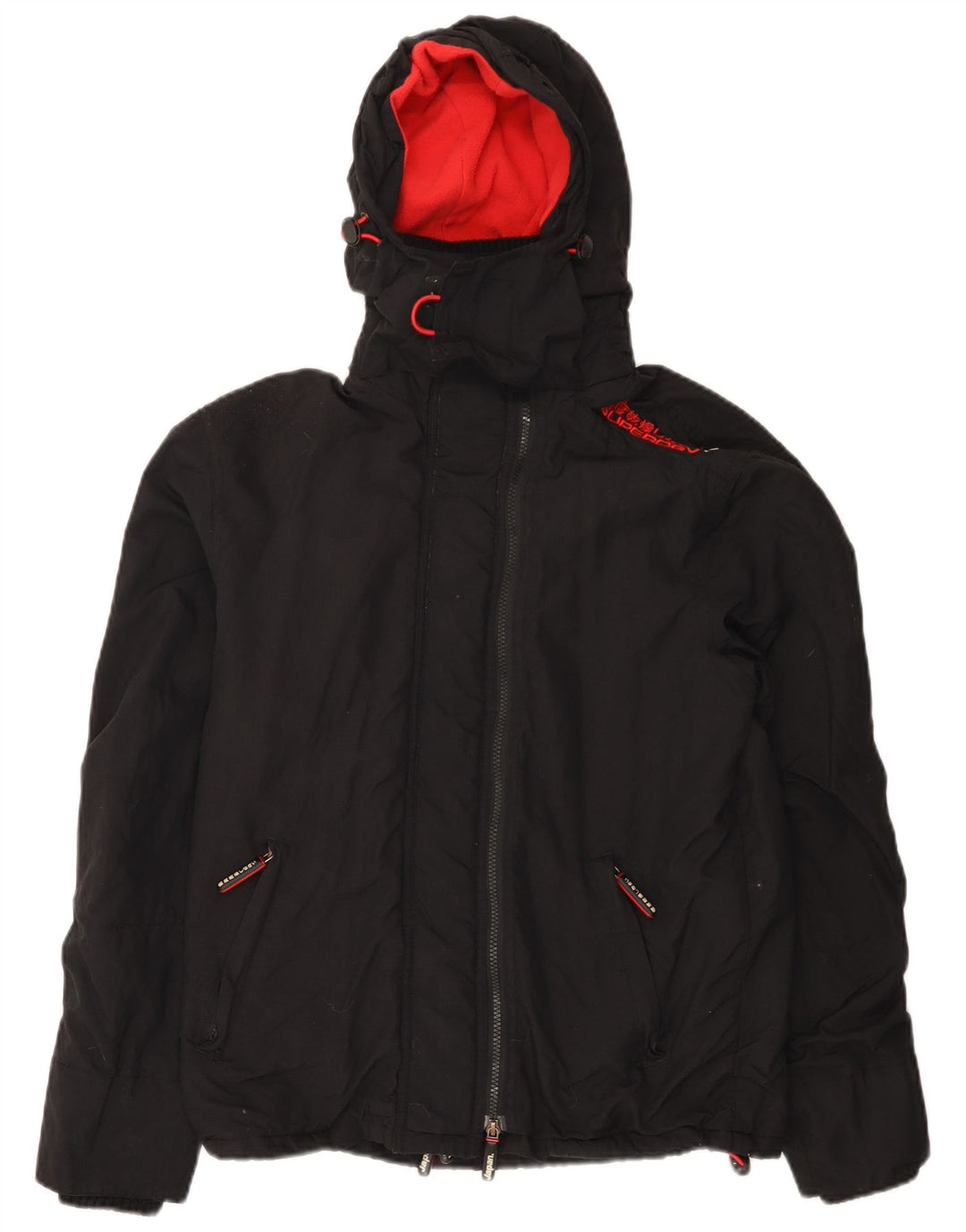 Superdry Chaqueta Cortavientos Con Capucha Gráfica Para Mujer UK 44 Medium Black Nylon