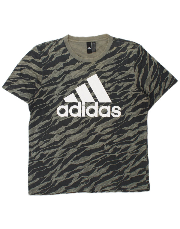 Adidas Hombre Camiseta Gráfica Top Grande Gris Animal Print Algodón