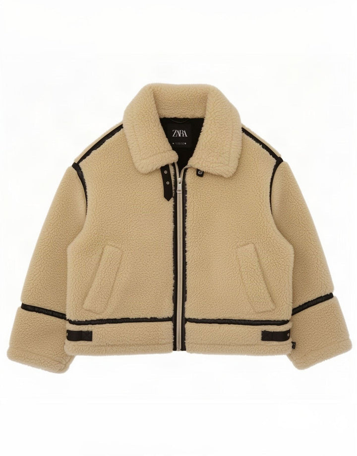 Zara Mujer Chaqueta Sherpa Extragrande Reino Unido 44 Grande Beige Colorblock