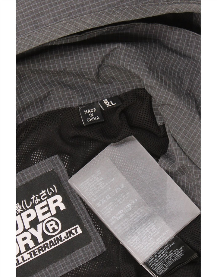 Superdry Chaqueta impermeable con capucha y gráfico para hombre UK 46 3XL Poliéster a cuadros gris