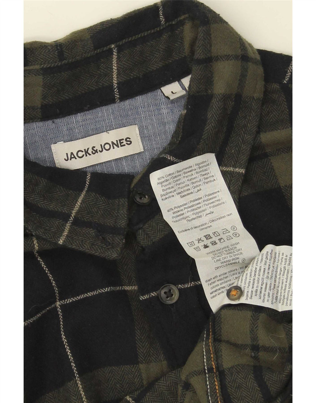 Jack & Jones Hombre Camisa De Franela De Algodón A Cuadros Verdes Grandes