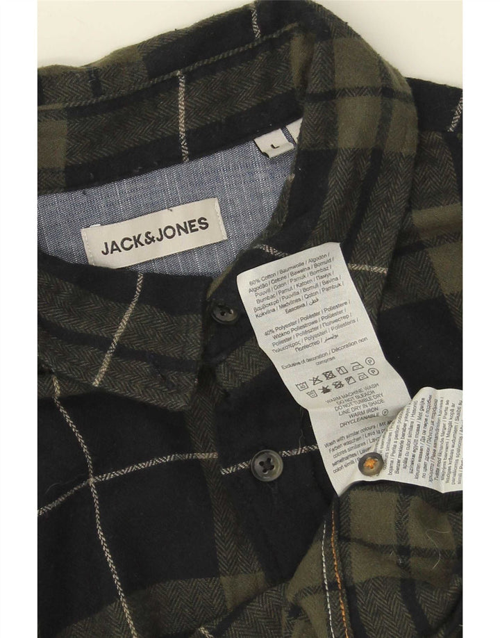 Jack & Jones Hombre Camisa De Franela De Algodón A Cuadros Verdes Grandes