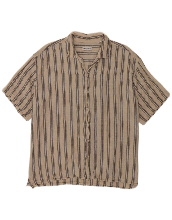 Jack & Jones Hombre Camisa Manga Corta XL Algodón Rayas Beige