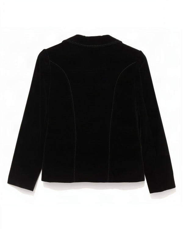 Vintage mujer 2 botones terciopelo Blazer chaqueta EU 40 algodón negro medio