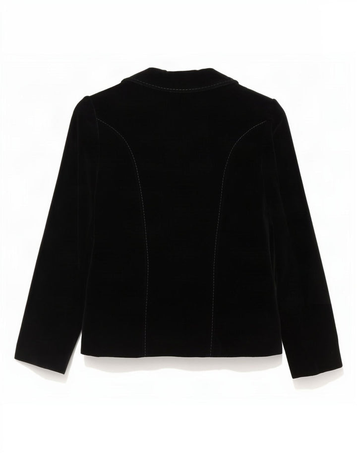 Vintage mujer 2 botones terciopelo Blazer chaqueta EU 40 algodón negro medio