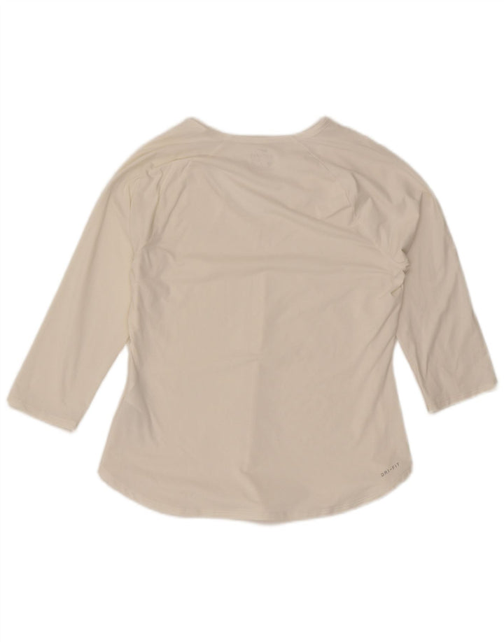 Nike Mujer Dri Fit Top Manga 3/4 UK 12 Medio Blanco Poliéster