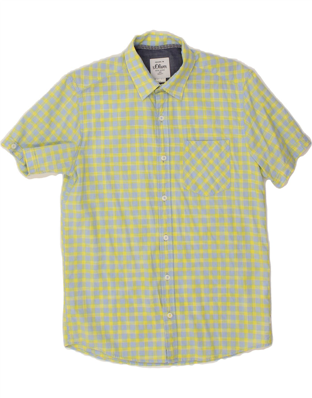 S.OLIVER Mens Short Sleeve Shirt Small Yellow Check Cotton Vintage S.Oliver and Second-Hand S.Oliver from Messina Hembry 