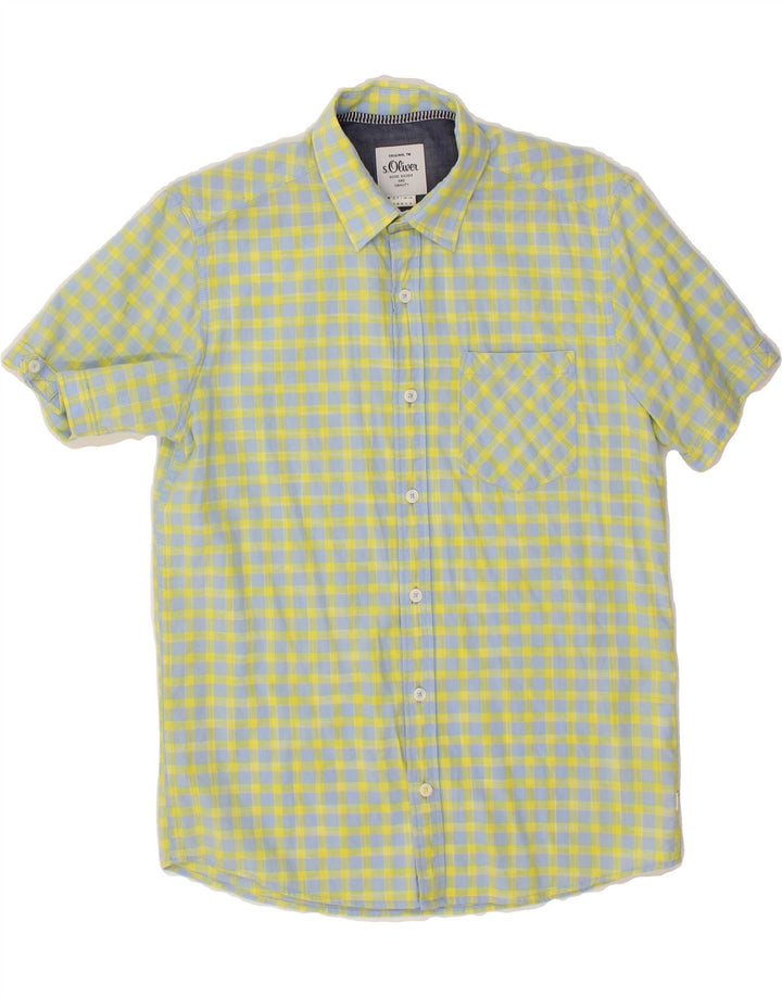 S.OLIVER Mens Short Sleeve Shirt Small Yellow Check Cotton Vintage S.Oliver and Second-Hand S.Oliver from Messina Hembry 