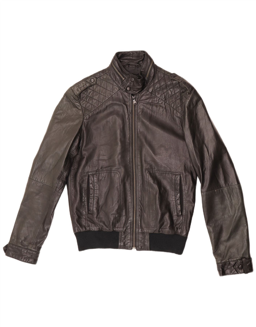 ZARA Chaqueta de cuero para hombre ES 38 Mediana Cuero negro