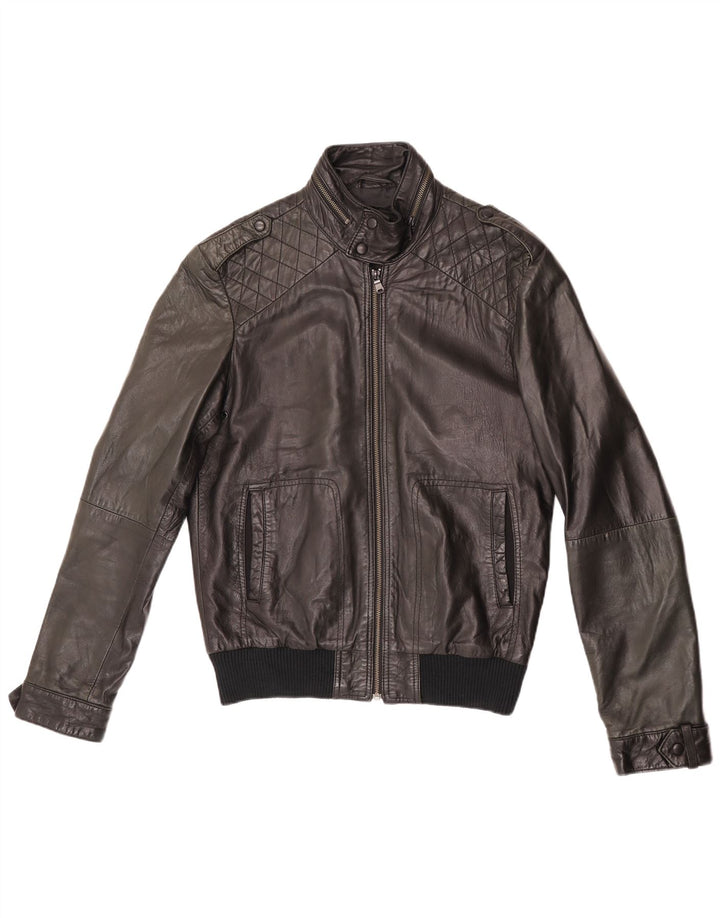 ZARA Chaqueta de cuero para hombre ES 38 Mediana Cuero negro