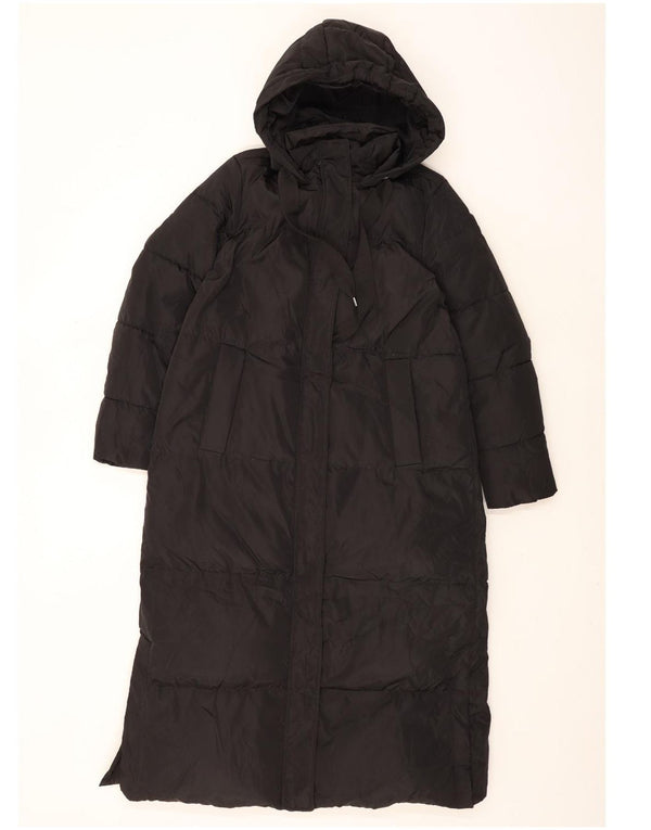 Zara Mujer Abrigo Acolchado Extragrande Con Capucha UK 44 Medio Poliéster Negro