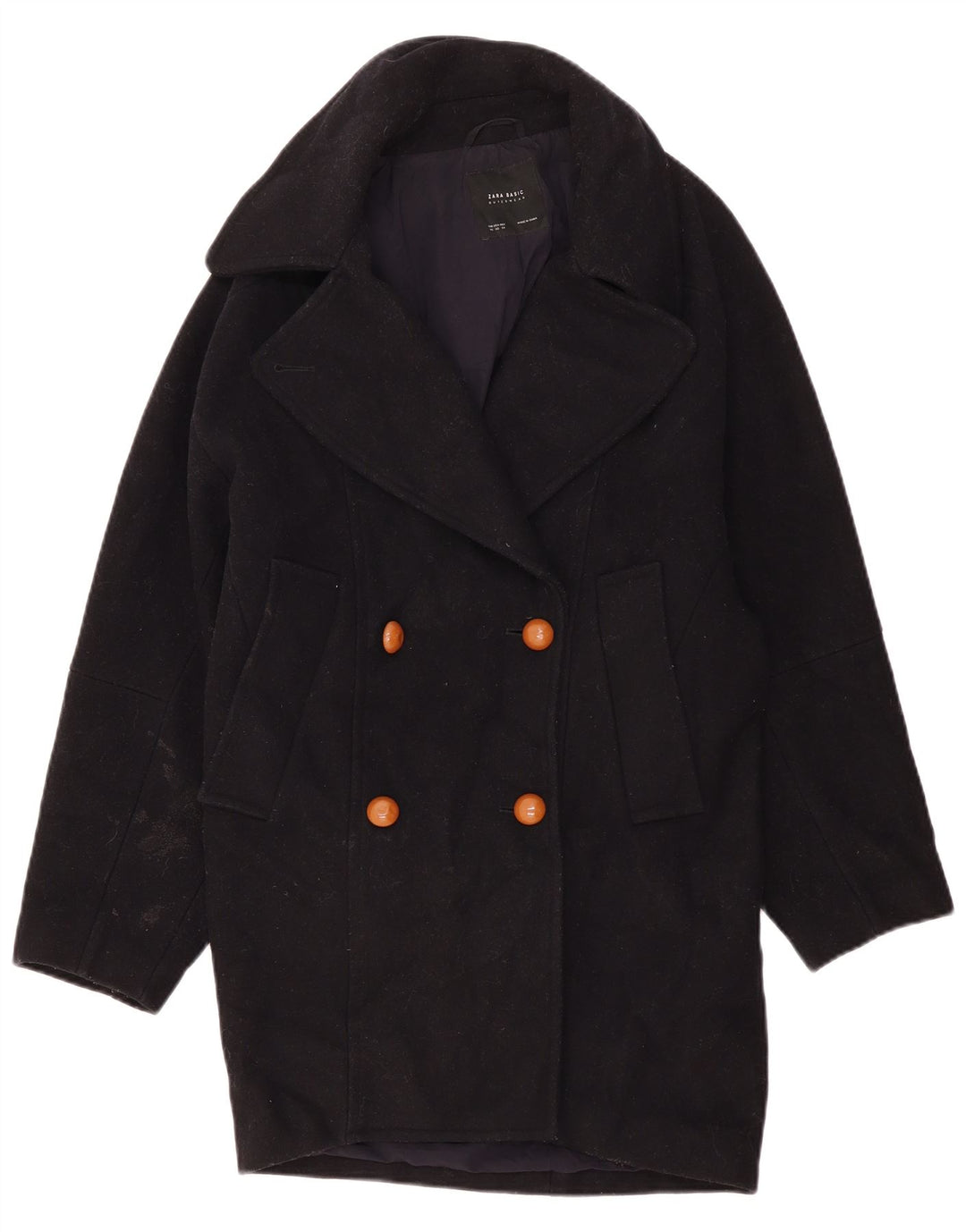 Zara Mujer Abrigo Extragrande De Doble Botonadura UK 6 XS Negro