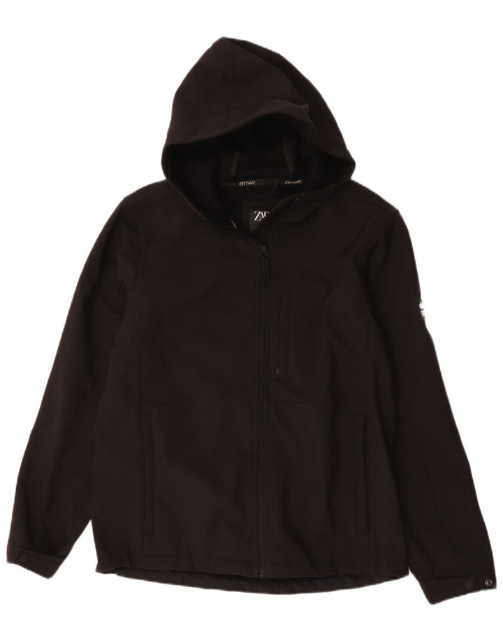 Zara Chaqueta cortavientos con capucha para hombre UK 40 Large Poliéster negro