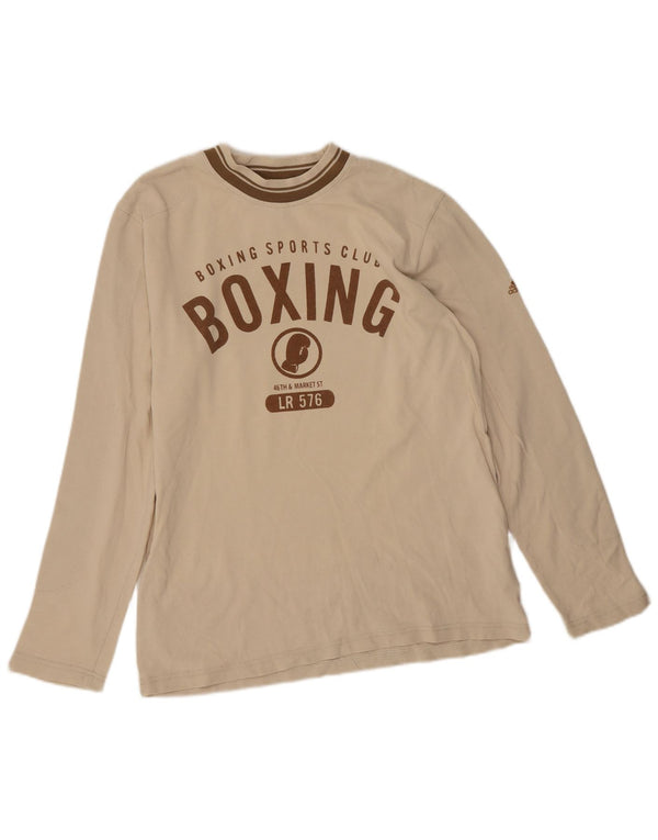 Adidas Hombre Top Gráfico Manga Larga Pequeño Beige Colorblock Algodón
