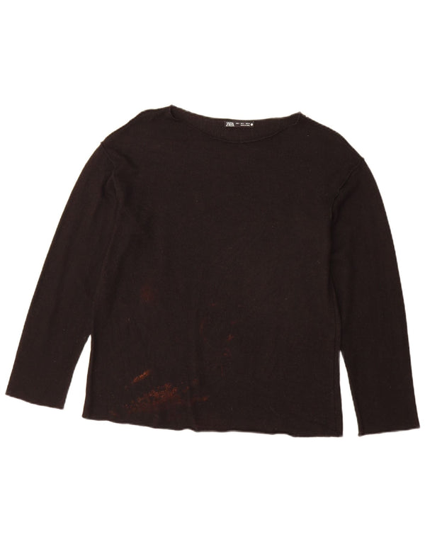 Zara Mujer Top Extragrande Manga Larga UK 10 Small Negro