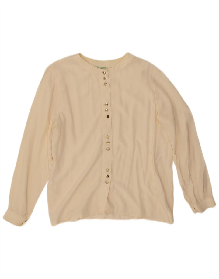 Vintage mujer camisa blusa Reino Unido 14 medio de seda blanca