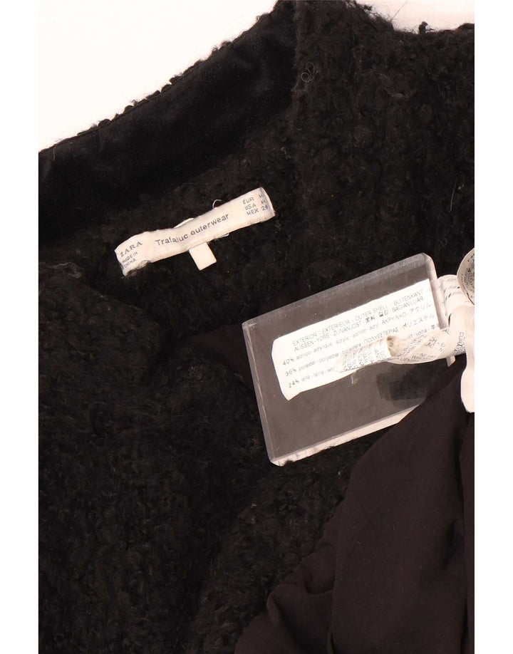 Zara Mujer Teddy Open Abrigo Reino Unido 44 Medio Negro Acrílico