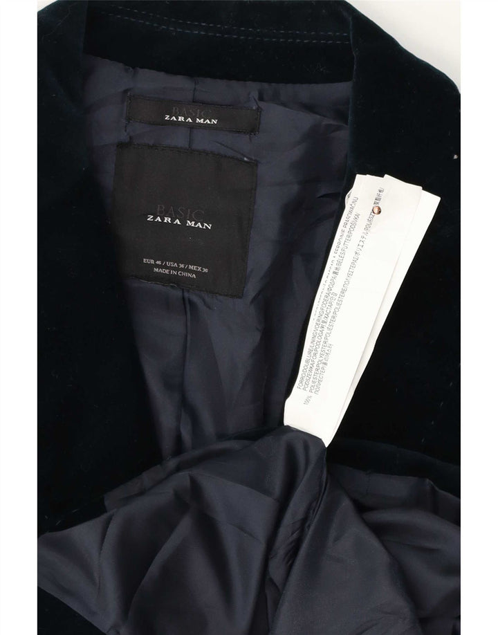 Zara Chaqueta tipo blazer de terciopelo con 2 botones para hombre EU 46 Small Poliéster azul marino