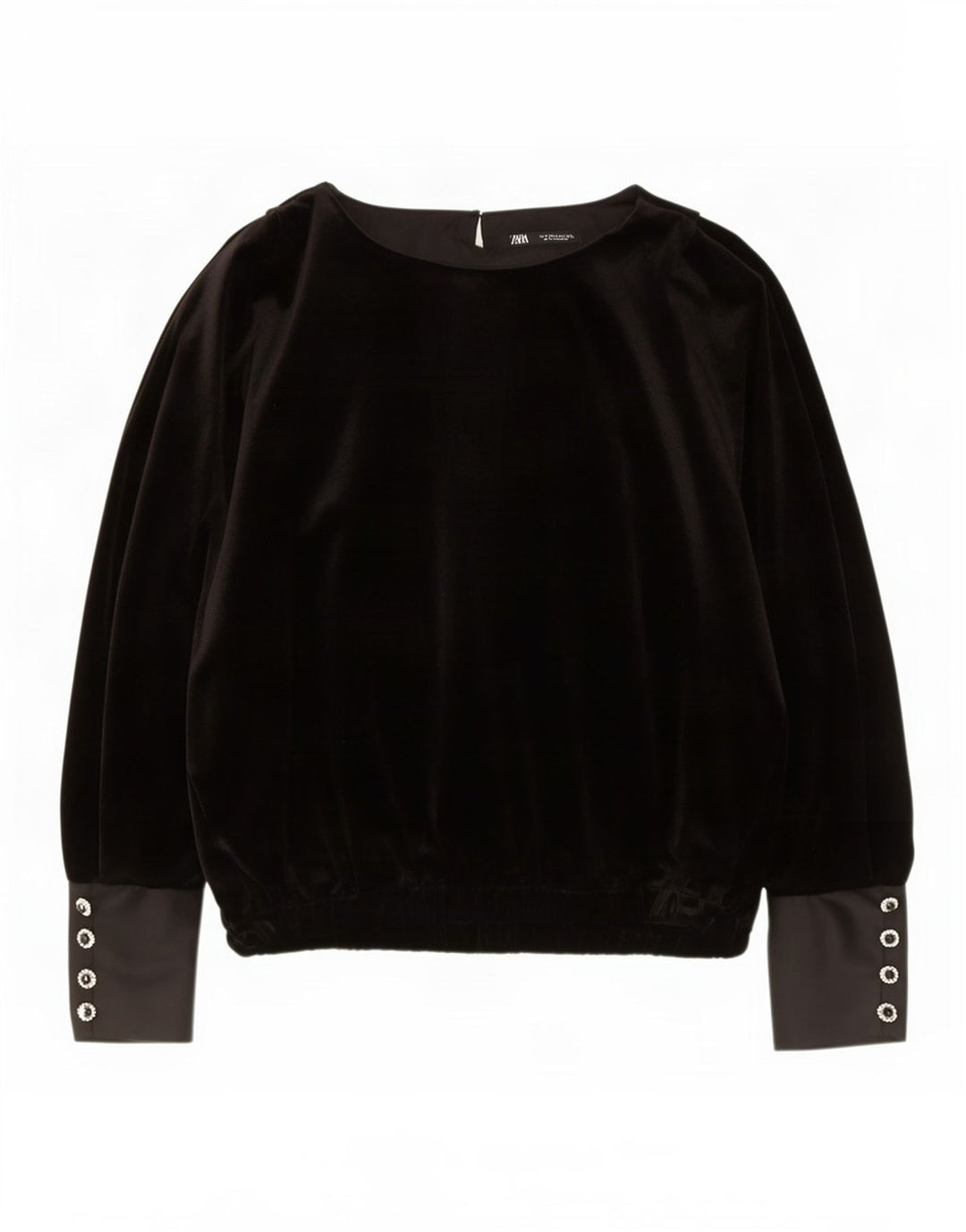 Zara Blusa De Terciopelo De Manga Larga Extragrande para Mujer UK 44 Medium Black
