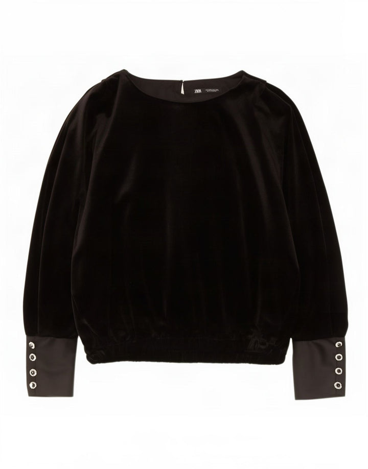 Zara Blusa De Terciopelo De Manga Larga Extragrande para Mujer UK 44 Medium Black