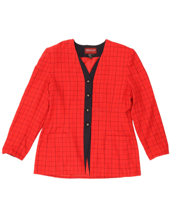 Vintage mujer 4 botones Blazer chaqueta US 12 grande rojo comprobar poliéster