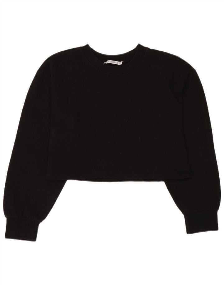 ZARA Womens Oversized Crop Sweatshirt Jumper UK 10 Small Black