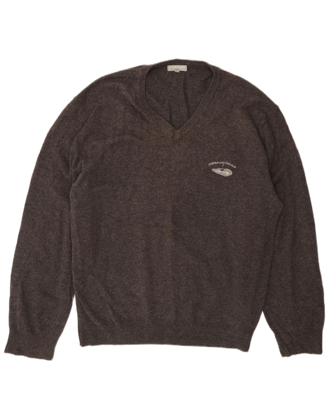 Lyle & Scott Jersey con cuello en V para hombre, talla 2XL, lana virgen gris