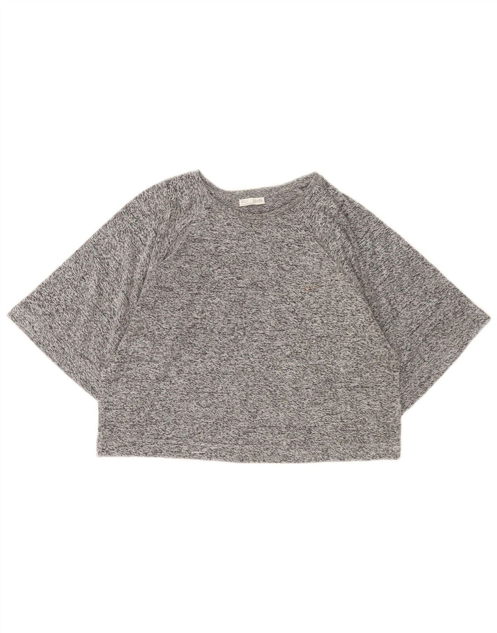Zara Mujer Crop Camiseta Top UK 44 Gris Medio Moteado