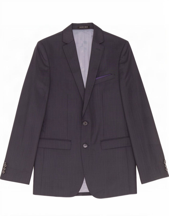 Zara Chaqueta tipo blazer de 2 botones para hombre EU 48 Poliéster a rayas azul marino mediano