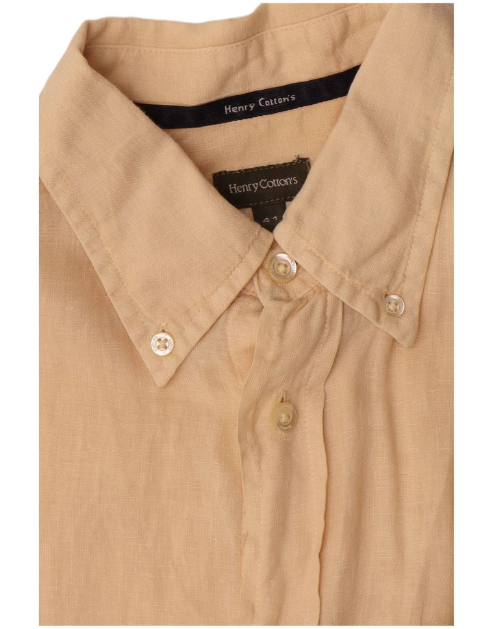 Henry Cottons Camisa de manga corta para hombre Talla 41 Lino beige mediano