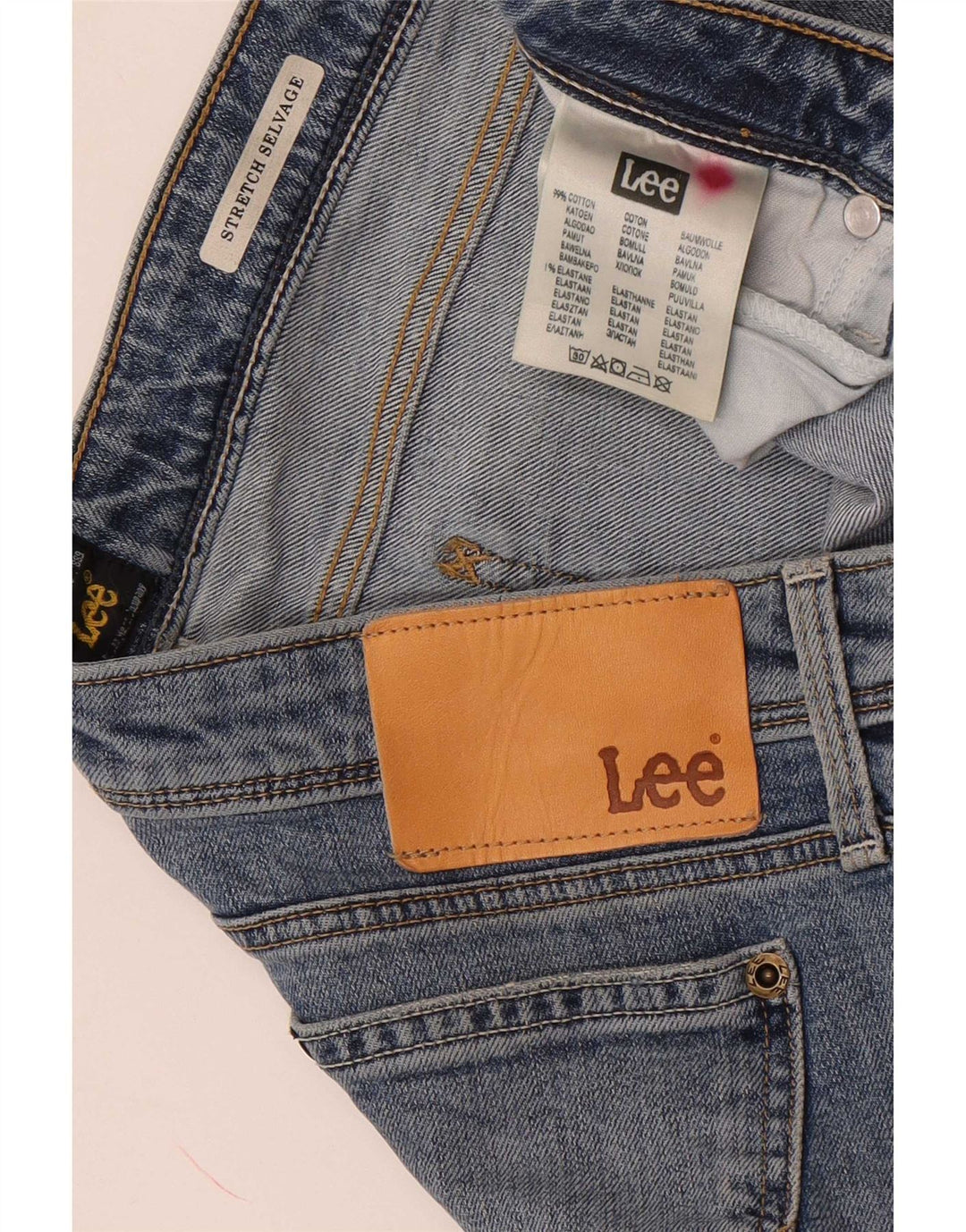 Vaqueros ajustados elásticos Selvage para hombre Lee W29 L31 Algodón azul