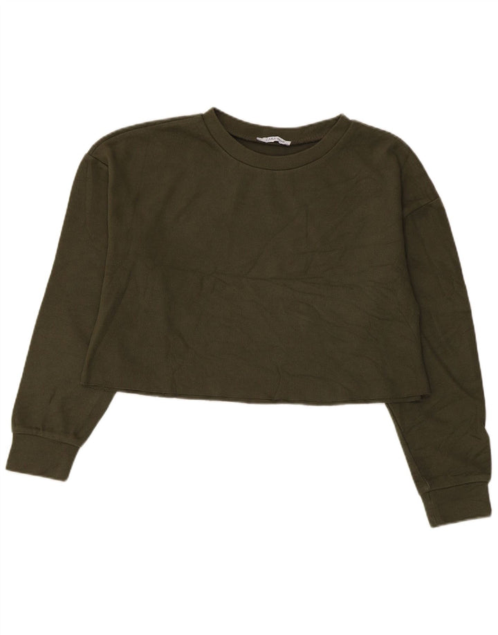 Zara Mujer Crop Oversize Sudadera Jumper UK 10 Small Caqui