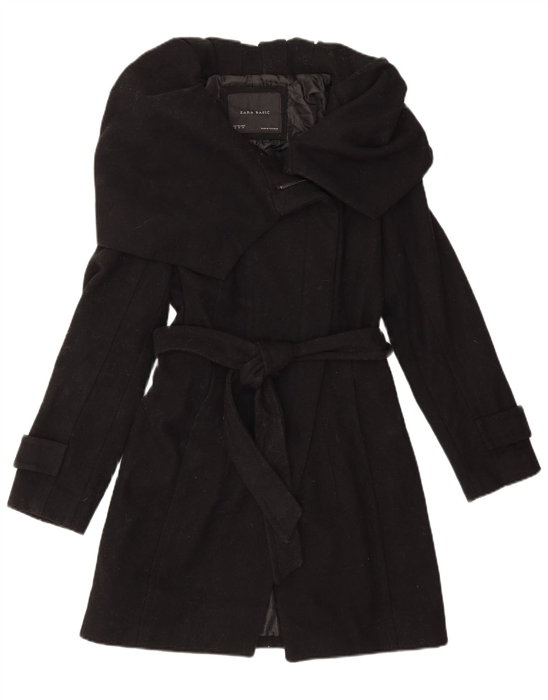 Zara Mujer Gabardina UK 12 Mediana Lana Negra
