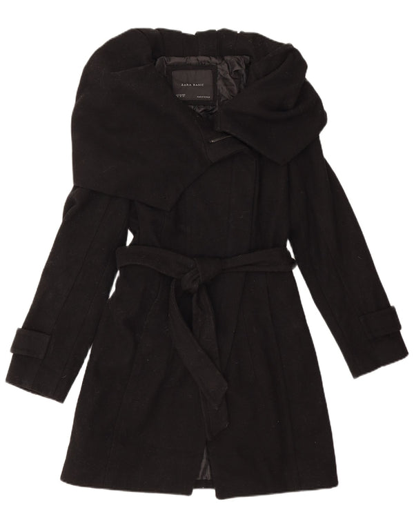 Zara Mujer Gabardina UK 12 Mediana Lana Negra