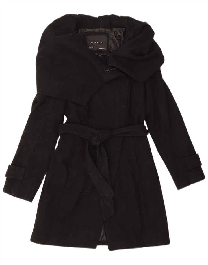 Zara Mujer Gabardina UK 12 Mediana Lana Negra