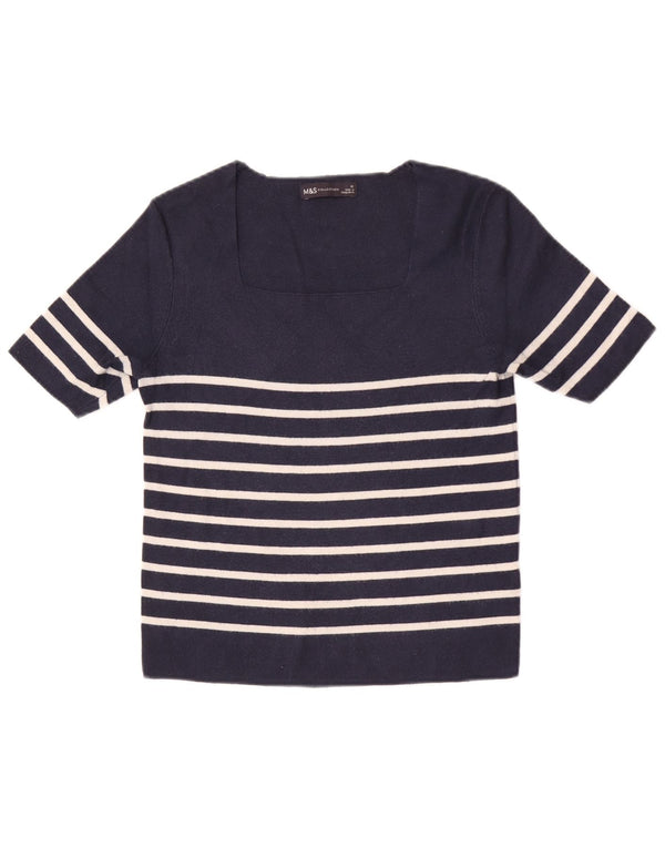 Marks & Spencer Top corto para mujer UK 42 Viscosa a rayas azul marino mediano