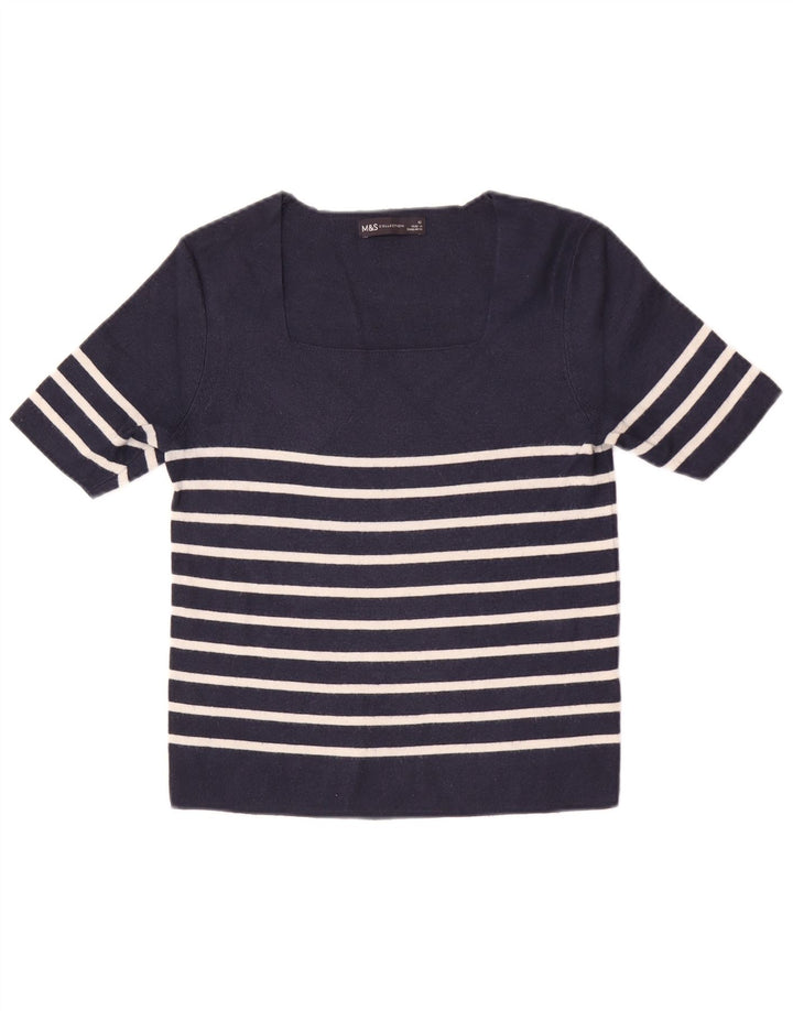 Marks & Spencer Top corto para mujer UK 42 Viscosa a rayas azul marino mediano