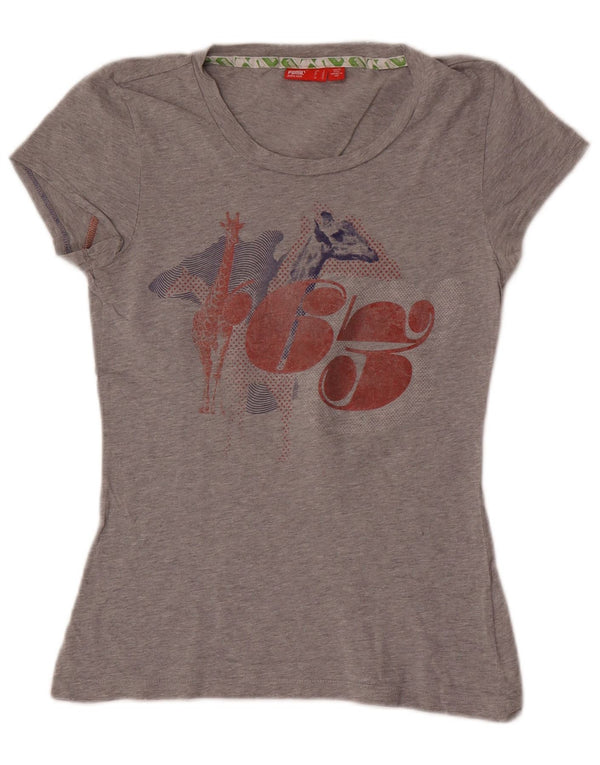 Puma Camiseta gráfica para mujer Top UK 10 Small Grey Cotton