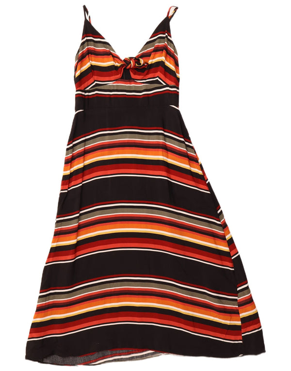 WAREHOUSE Vestido veraniego con lazo frontal para mujer UK 10 Small Viscosa a rayas negras