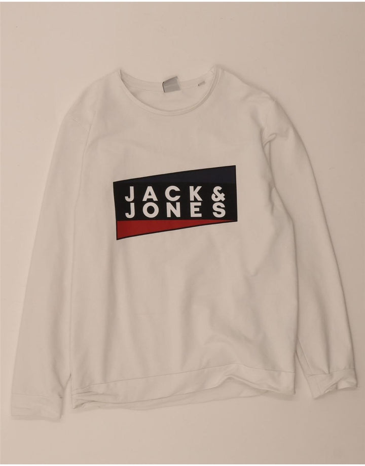 Jack & Jones Hombre Sudadera Gráfica Jumper Large Algodón Blanco