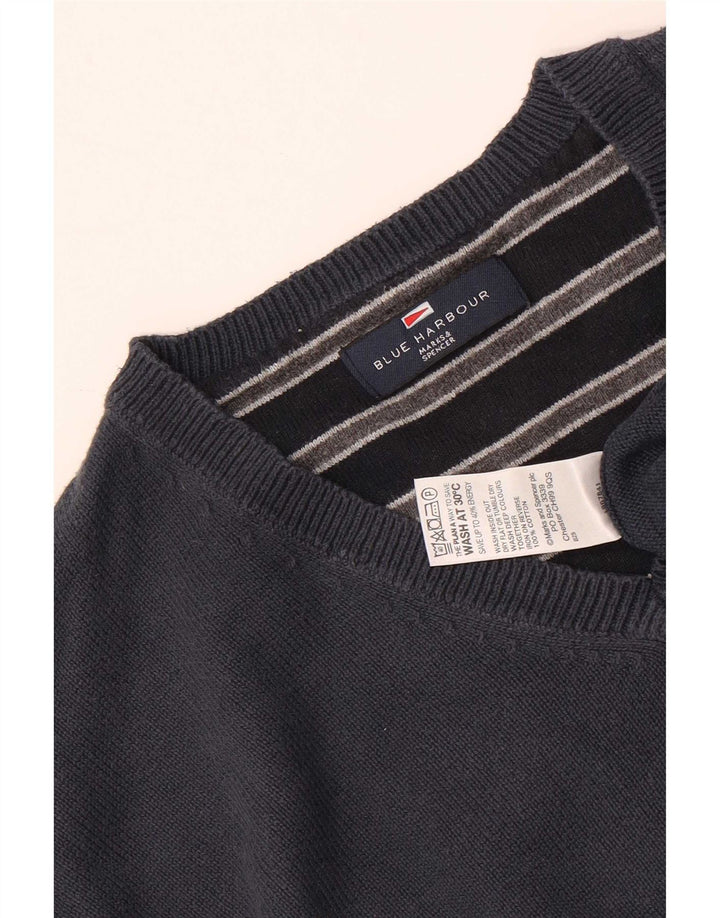 Marks & Spencer Suéter tipo jersey con cuello en V azul Harbor para hombre, talla grande, azul marino