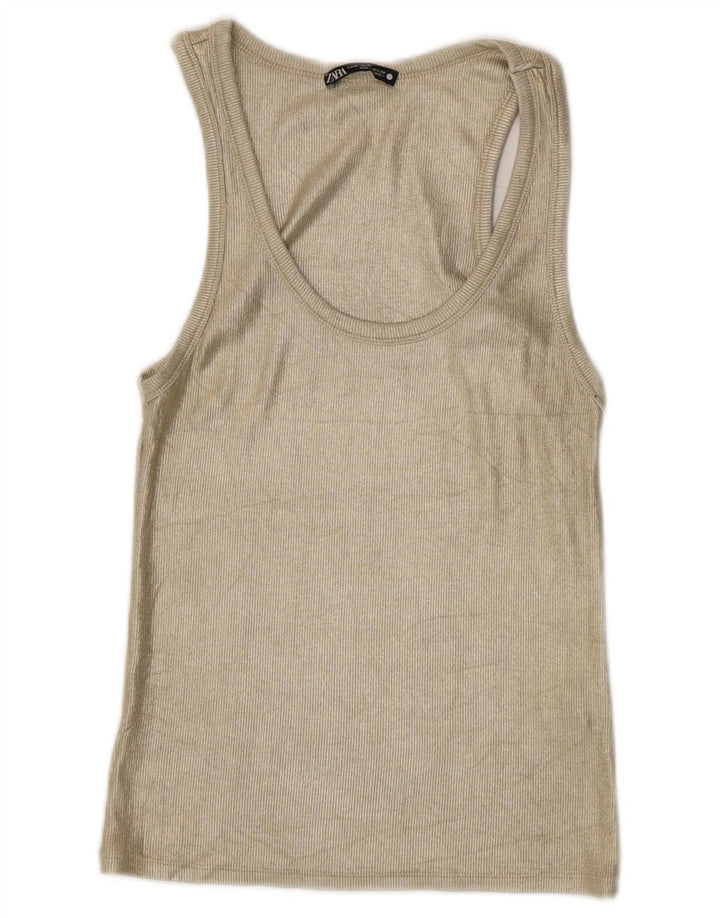 Zara Mujer Chaleco Top UK 12 Viscosa Dorada Mediana
