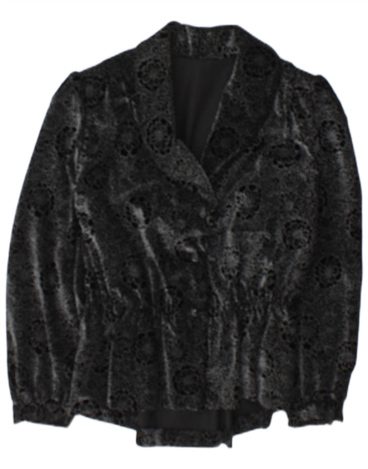 Vintage mujer 2 botones Blazer chaqueta Reino Unido 14 medio negro floral