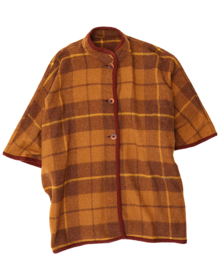 Vintage mujer suelta ajuste poncho abrigo un tamaño marrón cuadros