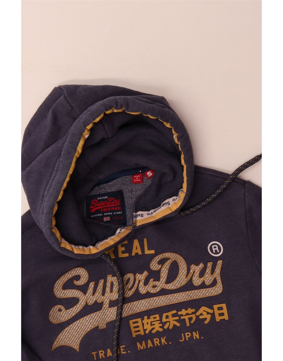 SUPERDRY Jersey con capucha gráfica para hombre pequeño poliéster azul marino